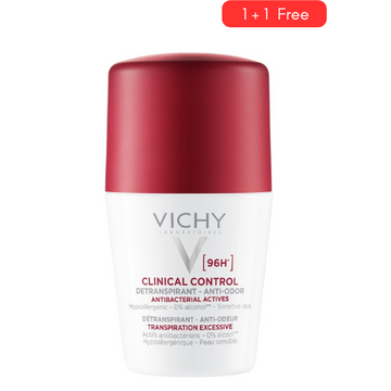 Vichy Deodorant 96H Clinical Control Antiperspirant Anti-Odour Roll-On 2 x 50ml