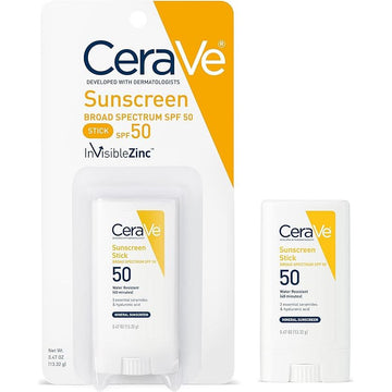 CeraVe Mineral Sunscreen Stick for Kids & Adults | 100% Mineral Sunscreen, Zinc Oxide & Titanium Dioxide with Hyaluronic Acid and Ceramides | Broad Spectrum SPF 50 | Fragrance Free | 0.47 Ounce